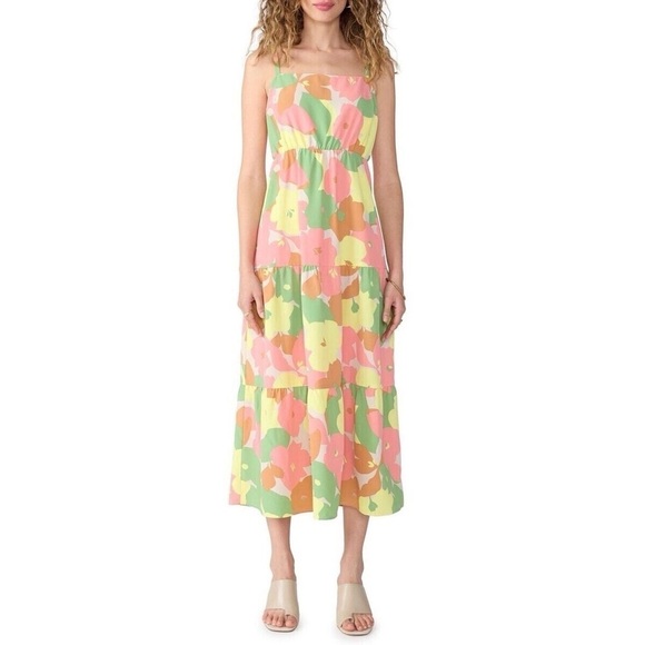 Social Standard by Sanctuary Floral Tiered Midi Dress Womens Medium - Picture 1 of 8